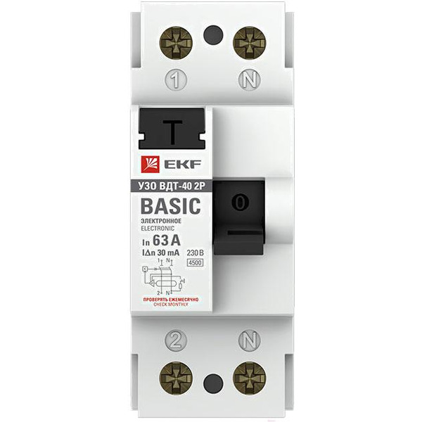 Устройство защитного отключения EKF Basic ВДТ-40 2P 63А 30мА elcb-2-63-30e-sim