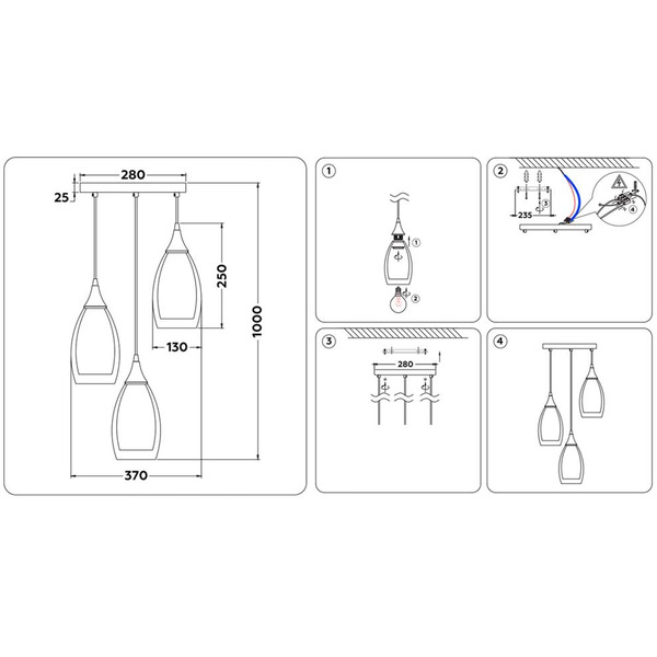 Подвесной светильник Ambrella Light Traditional TR3550 черный/серый 3хЕ14