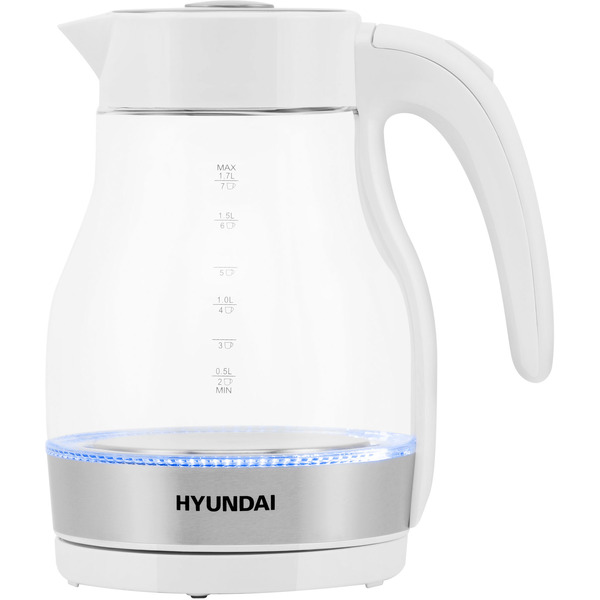 Электрический чайник Hyundai HYK-G3802 белый/серебристый (стекло)
