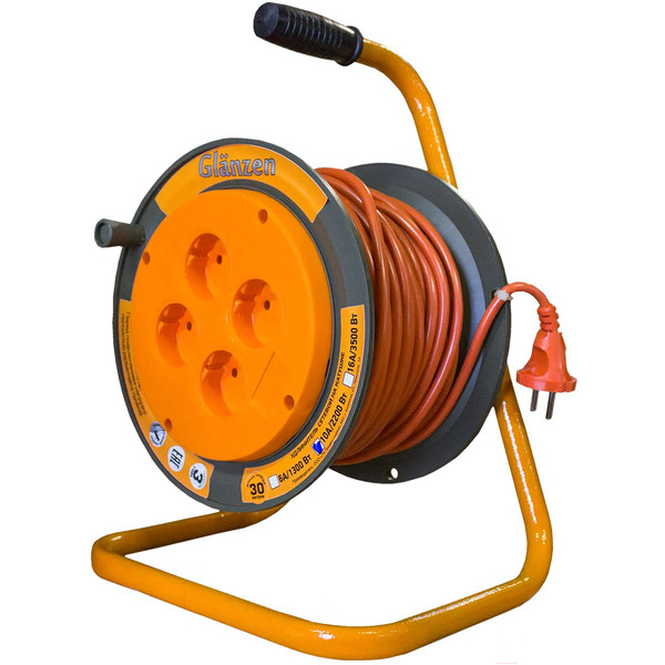 Удлинитель на катушке Glanzen EB-30-002 (30 м, оранжевый)