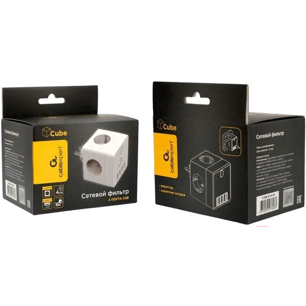 Сетевой фильтр Cablexpert CUBE-4-U4-W