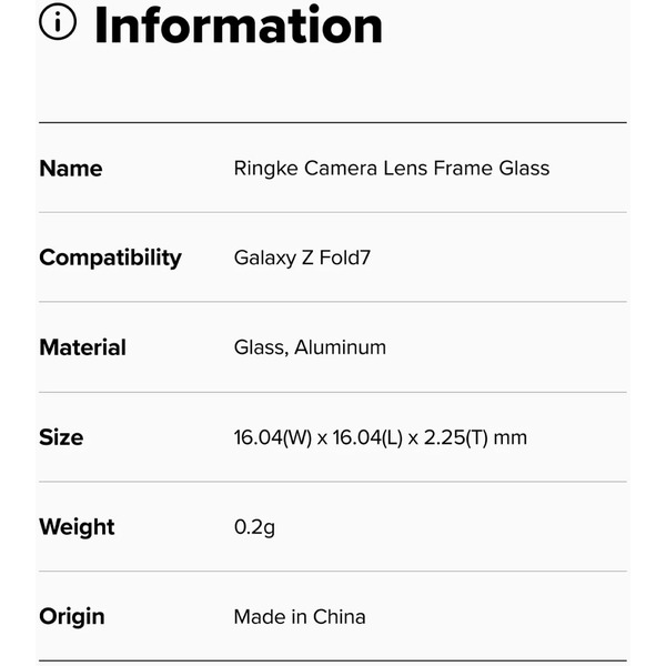Защитное стекло Ringke CAMERA LENS FRAME 2шт для Galaxy Z Fold 7