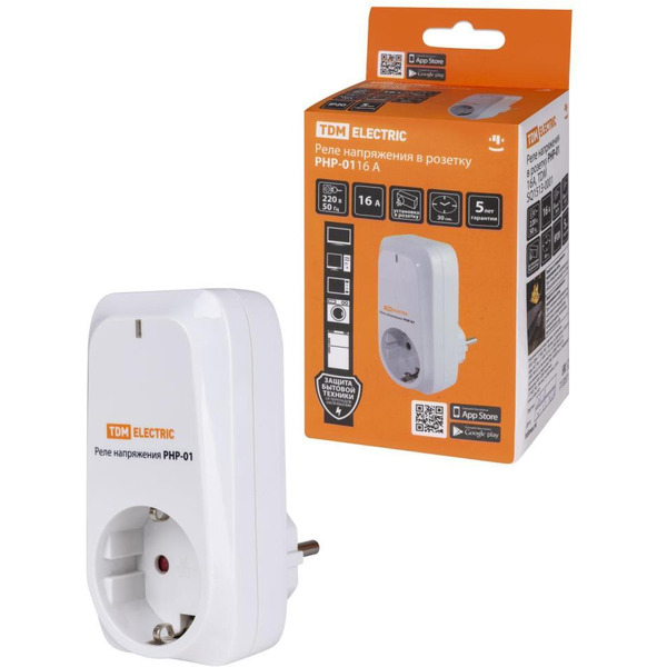 Реле напряжения в розетку TDM РНР-01, 16А SQ1513-0001
