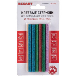 Клеевые стержни Rexant 09-1025 (12 шт, разноцветный с блестками)