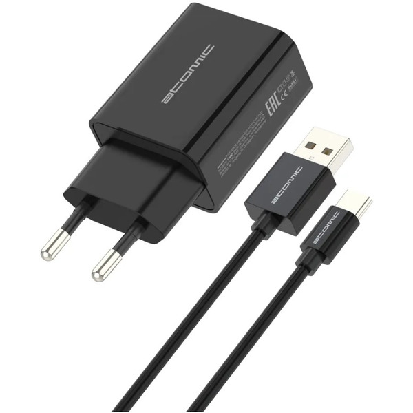 Зарядное устройство Atomic U400 с кабелем Type-C (черный)
