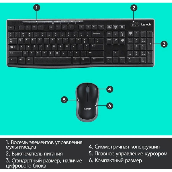 Клавиатура + мышь Logitech Wireless Combo MK270 920-003381
