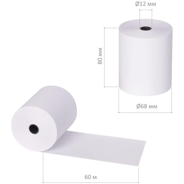Чековая лента BRAUBERG 110892 80мм(диаметр 68мм, длина 60м, втулка 12мм), 6 шт.