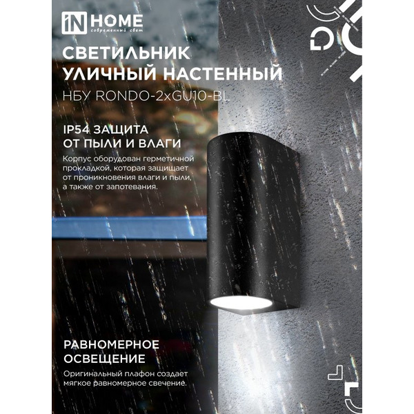 Светильник уличный настенный двусторонний IN HOME НБУ RONDO-2хGU10-BL (4690612044705)