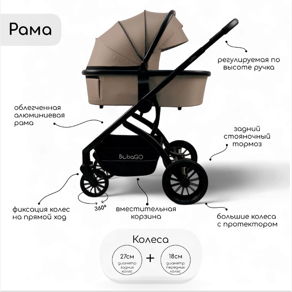 Детская универсальная коляска Bubago Lotta 3 в 1 BG 150-2 (мокко)