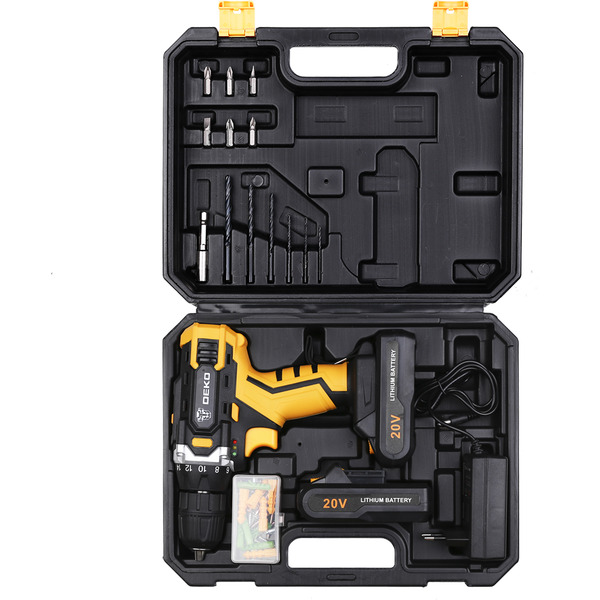 Дрель-шуруповерт Deko DKCD20FU-Li SET 63 (063-4175) с 2-мя АКБ, кейс