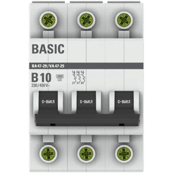Выключатель автоматический EKF Basic ВА 47-29 3P 10А (B) 4,5кА