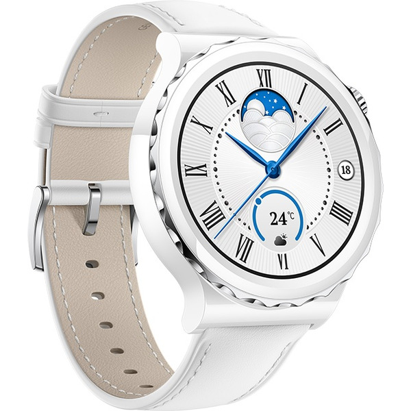 Умные часы Huawei Watch GT 3 Pro Ceramic 43 мм (FRG-B19) Silver Bezel c кожаным ремешком