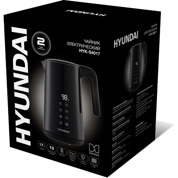 Электрический чайник Hyundai HYK-S4017 черный (металл)