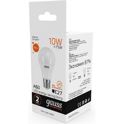 Лампа светодиодная GAUSS А60 10W 3000K E27