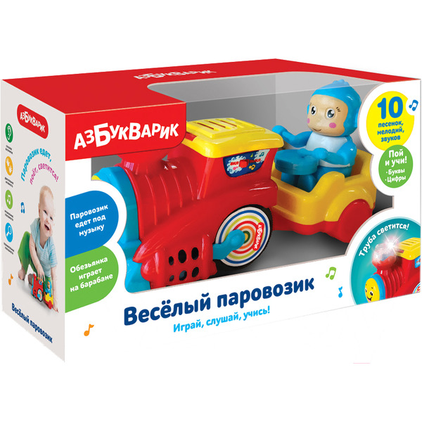 Развивающая игрушка Азбукварик Веселый паровозик AZ-2584А (красный)