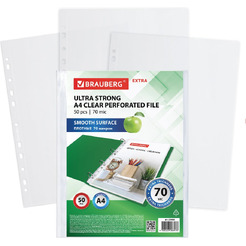 Файлы BRAUBERG А4 EXTRA 229668 (50 шт, гладкие, 70 мкм)