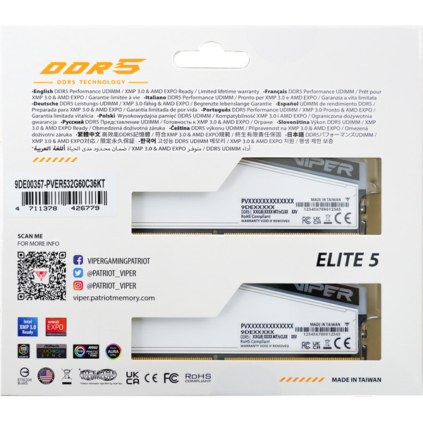 Оперативная память Patriot Viper Elite 5 RGB TUF Gaming Alliance 2x24ГБ DDR5 6600МГц PVER548G66C34KT