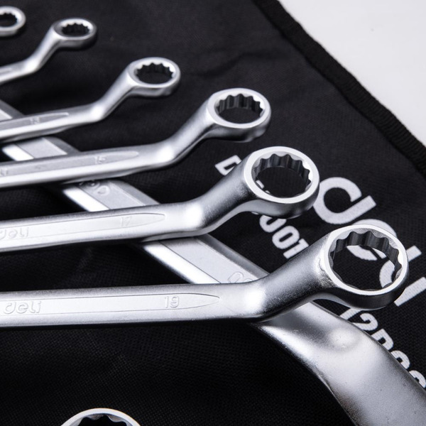 Набор накидных изогнутых ключей Deli EDL150012A