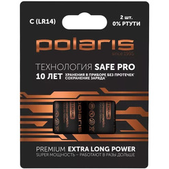 Батарейки щелочные Polaris PB LR14 (С) (2шт) Premium