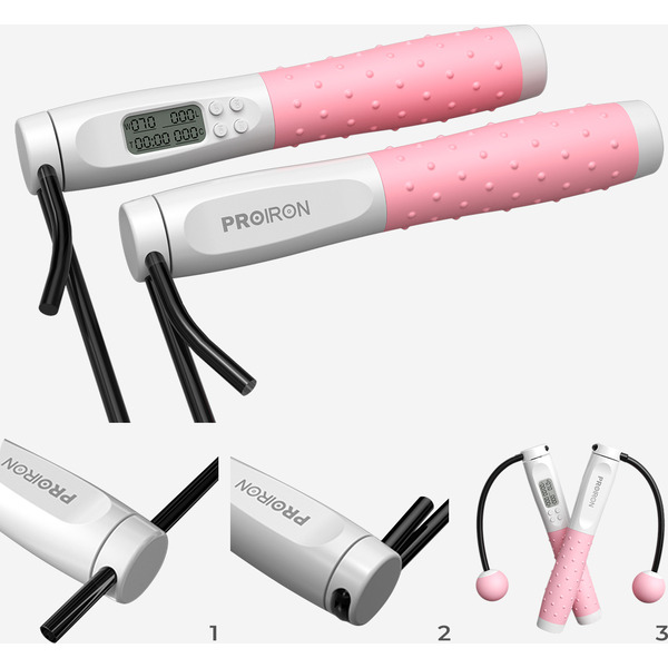 Скакалка умная с дисплеем PROIRON ПРО041 (бело-розовая)