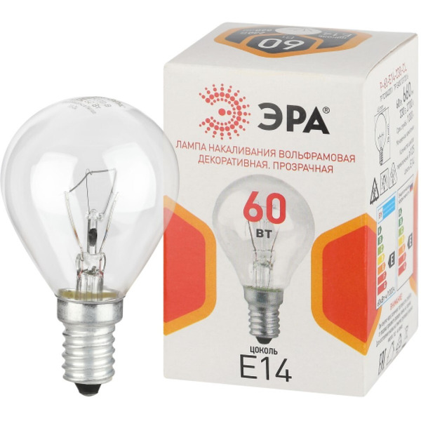 Лампочка Эра P45 P-60-E14-230-CL