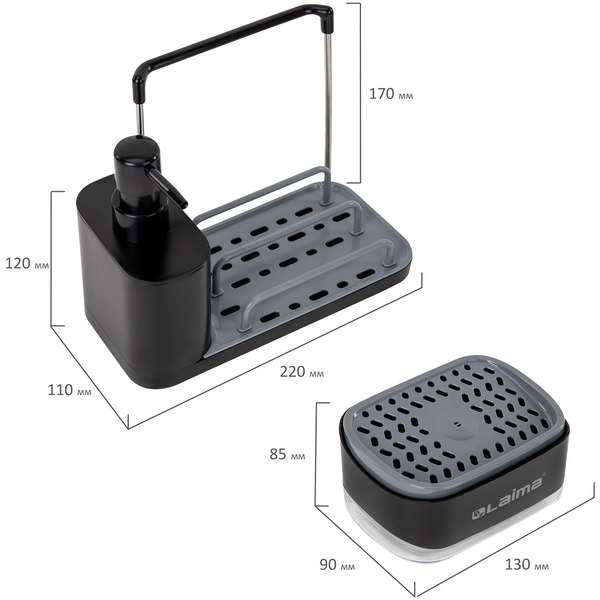 Диспенсер дозатор DUET+ для мыла и моющего средства + губка LAIMA HOME 700046
