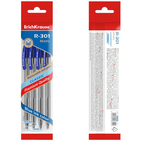 Набор шариковых автоматических ручек Erich Krause Matic Classic R-301 46750 (4 шт)