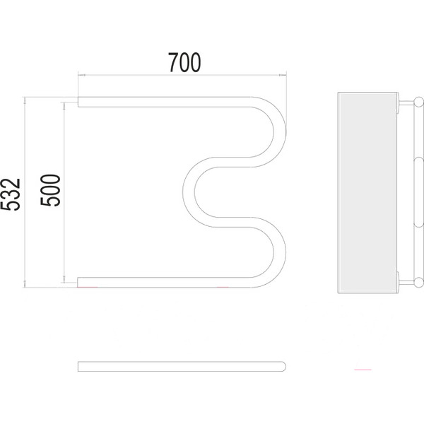 Полотенцесушитель TERMINUS М-образный 1"500x700 бп (хром)