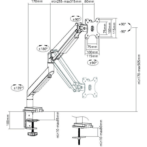 Кронштейн для монитора Ultramounts UM708 (серебристый)