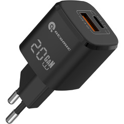 Зарядное устройство сетевое Atomic UniQ G201 GAN 20W USB A+C с кабелем USB С-С 10.181 (черный)