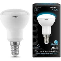 Лампа Gauss R50 6W 530lm 4100K Е14 LED 1/10/100