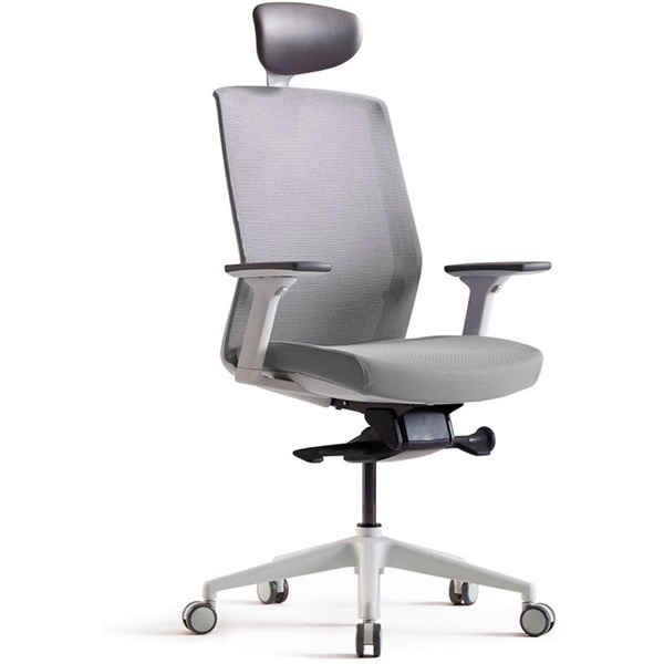 Кресло BESTUHL J1 (белая рама, спинка-сетка, сиденье-ткань, крест.-пластик, серый)