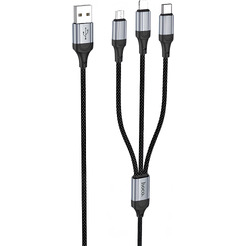 Кабель Hoco X102 Fresh 3 в 1 USB - Type-C + Lightning + MicroUSB (1 м, черный)
