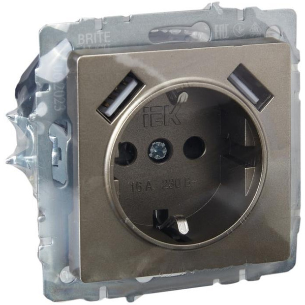 Розетка IEK Brite BR-R14-16-U21-D21-K37