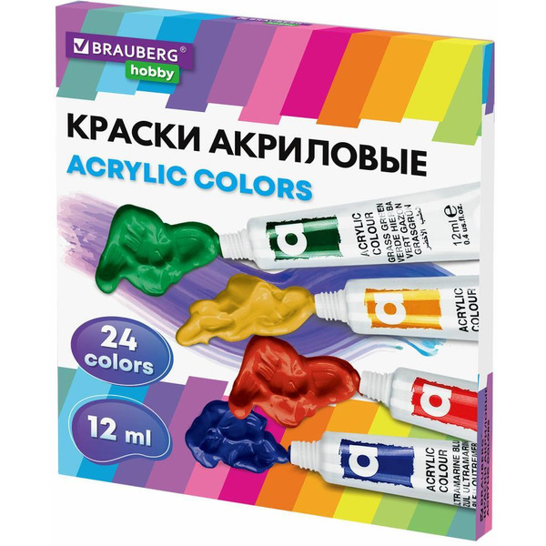 Краски акриловые BRAUBERG HOBBY 192404