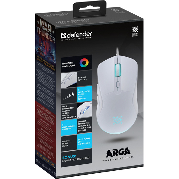 Мышь Defender Arga GM-049 52048 (белый, коврик в комплекте)