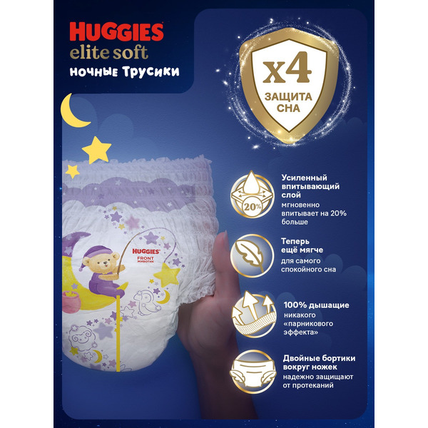 Детские одноразовые трусики-подгузники HUGGIES Elite Soft Overnites 4 (9-14кг) 19 шт