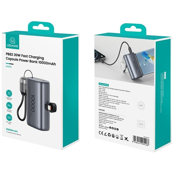 Внешний аккумулятор USAMS CD252 PB82 Mini 10000mAh (серый)