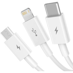 Кабель Baseus One-For-Three Fast Charging Data Cable 3.5A USB Type-A - USB Type-C/microUSB/Lightning (0.5 м, белый)