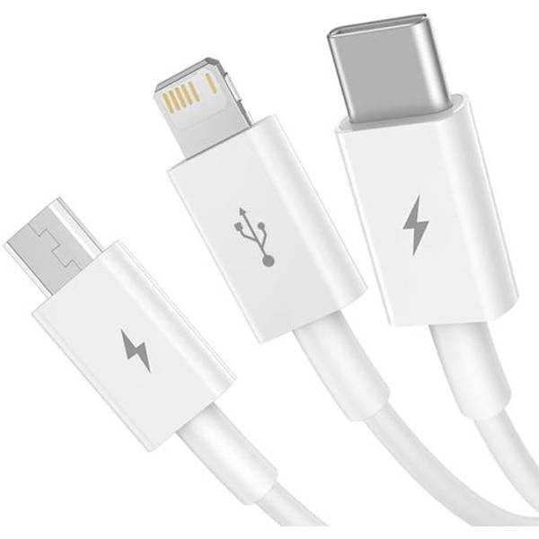 Кабель Baseus One-For-Three Fast Charging Data Cable 3.5A USB Type-A - USB Type-C/microUSB/Lightning (0.5 м, белый)