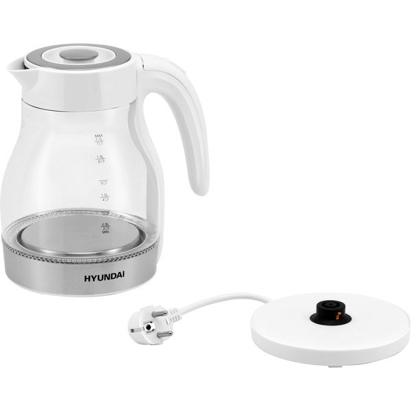 Электрический чайник Hyundai HYK-G3802 белый/серебристый (стекло)