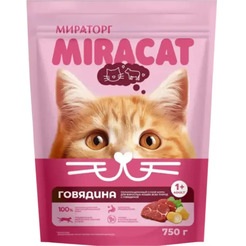 Сухой корм для кошек Мираторг Miracat Для взрослых кошек всех пород с говядиной (0.75кг)