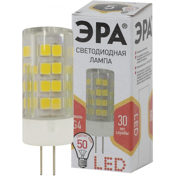 Лампочка ЭРА STD LED JC-5W-220V-CER-827-G4