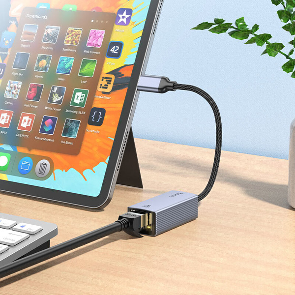 Адаптер Hoco UA37 USB Type-C - RJ45 (0.12 м, металлик)