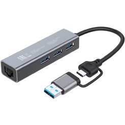Разветвитель USB-C + USB-A Digma DHUB-LAN-4port