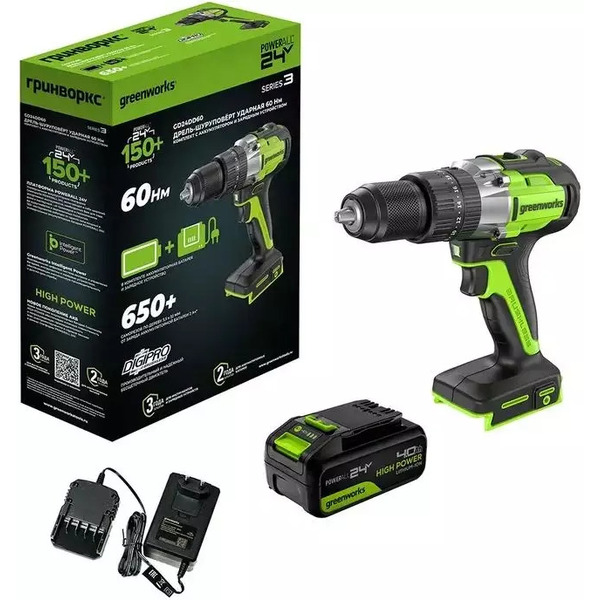 Ударная дрель-шуруповерт Greenworks GD24DD60 3704107CUB