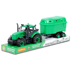 Трактор Полесье Прогресс с прицепом для перевозки животных инерционный (зелёный) 94643