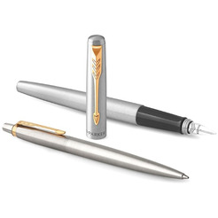 Набор ариковая ручка синяя и перьевая ручка PARKER Jotter Stainless Steel GT (143360)