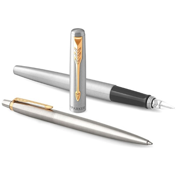 Набор ариковая ручка синяя и перьевая ручка PARKER Jotter Stainless Steel GT (143360)