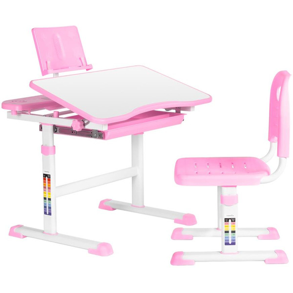 Парта+стул Anatomica Avgusta с выдвижным ящиком и подставкой (белый/розовый)